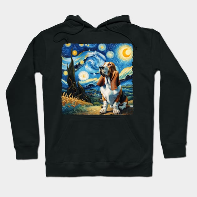 Starry Basset Hound Dog Portrait - Pet Portrait Hoodie by starry_night